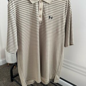 Under Armour Men's Polo Shirt - Beige and Black Stripes